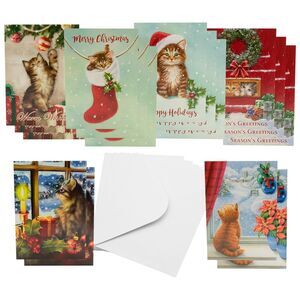 Gemstone 16ct Adorable Holiday Kittens Glitter Greeting Card Set